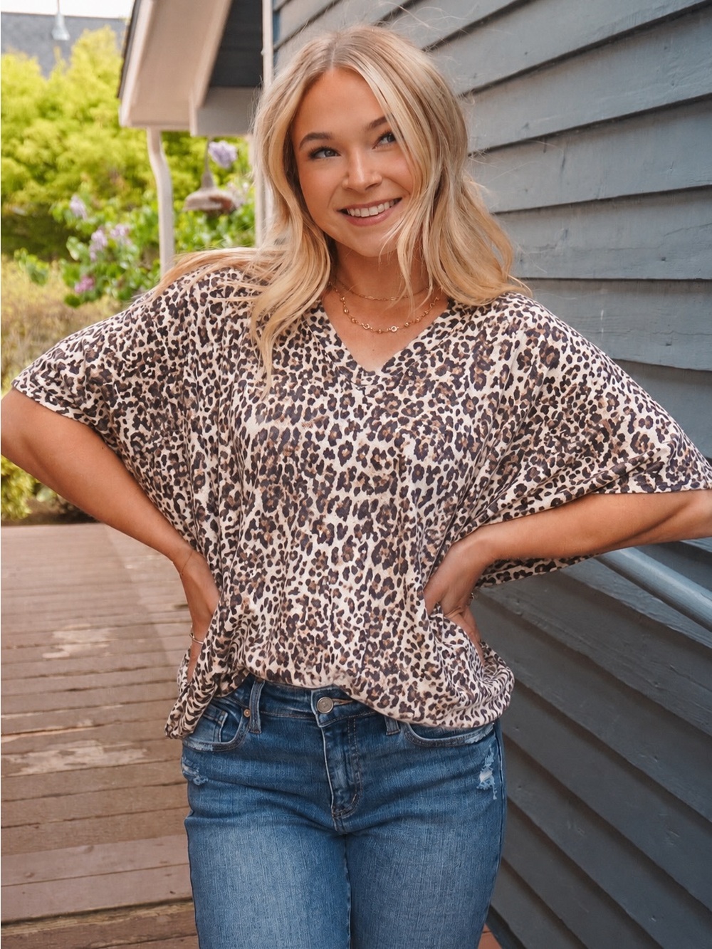 JOLIE SLOUCHY DOLMAN TEE TAUPE/LEOPARD